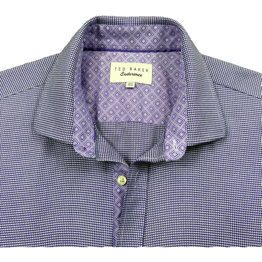 Ted Baker Endurance Shirt Mens 16.5 36/37 Purple Geometric Cotton Dress Shirt